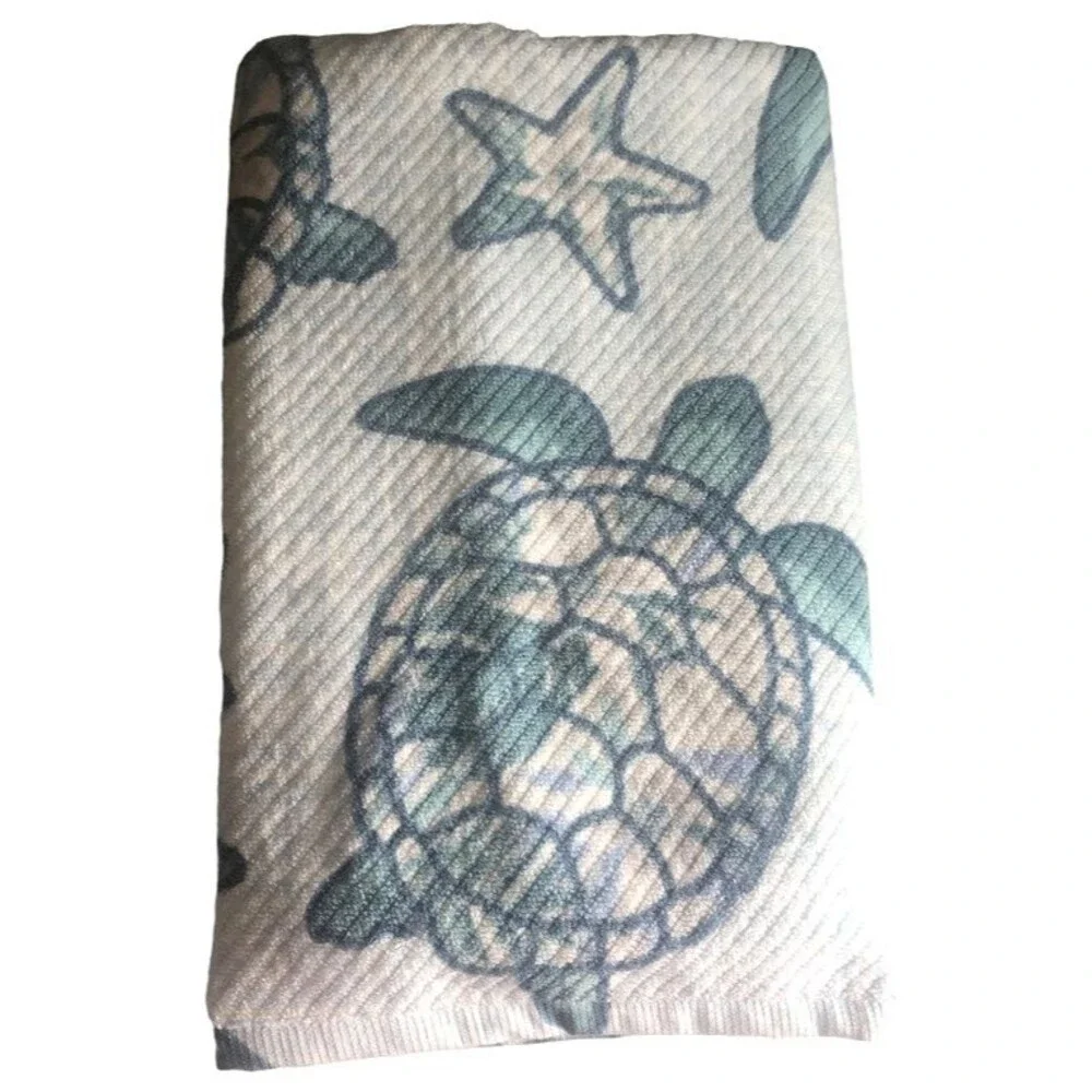 Deborah Connolly Starfish Sea Turtle 1 Bath 1 Hand Towel 2 Piece Set Blue Beach